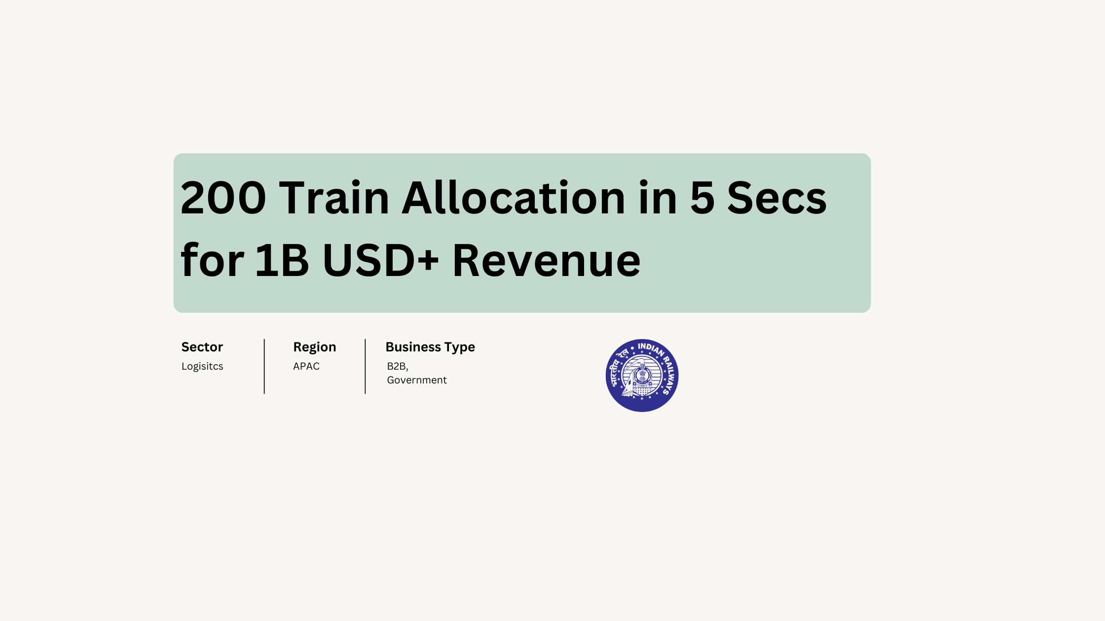 Indian Railways solution by Optiblack